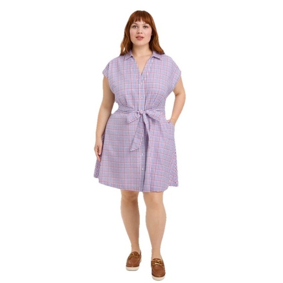 Draper James Trisha Shirtdress Woman XL Cotton Dress Red White Blue Lined Button - Picture 2 of 13